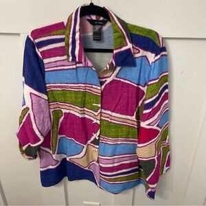 Ali Miles collared button front blouse-Petite XL-multicolored-3/4 sleeves